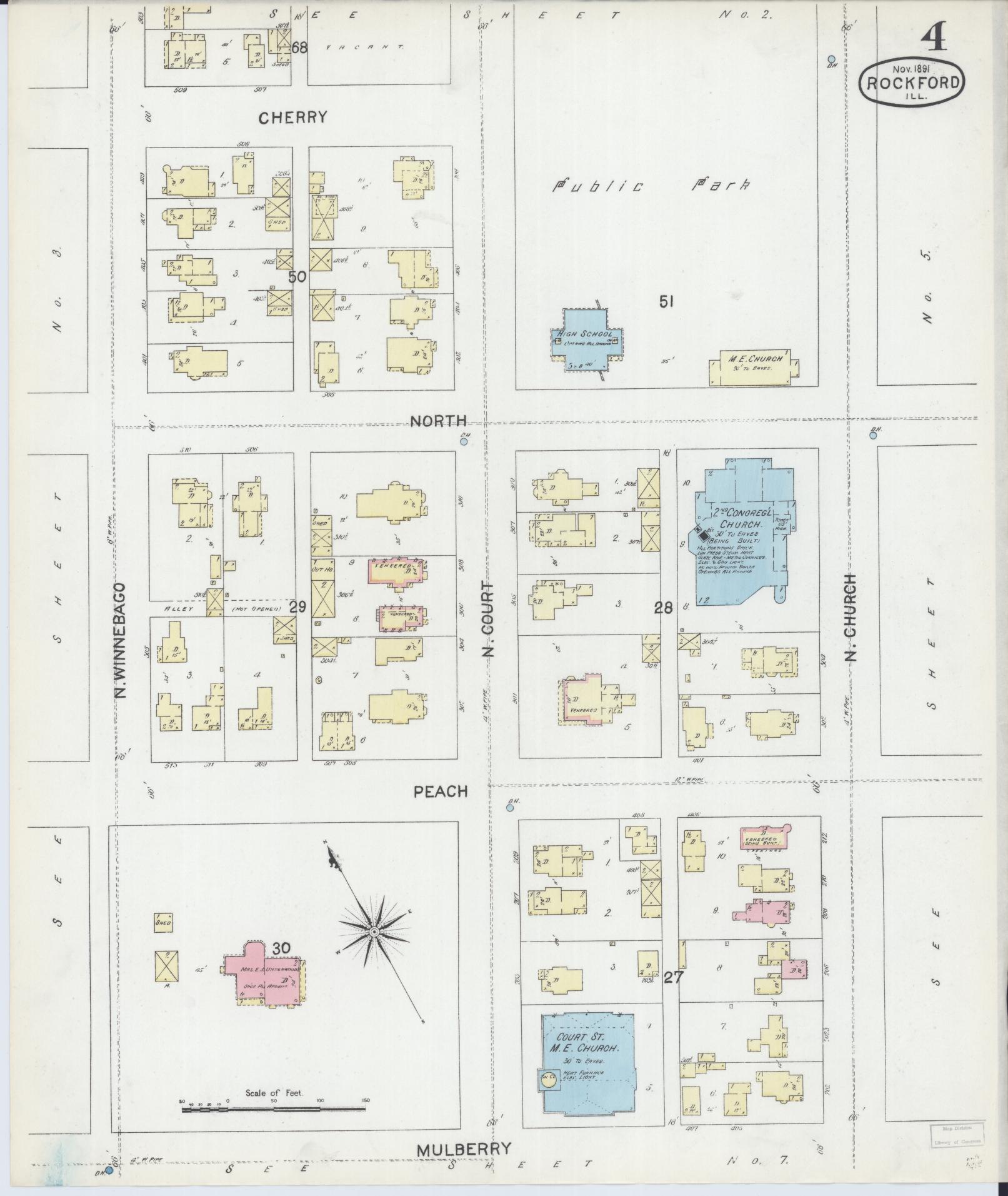 Sanborn Fire Insurance Map from Rockford, Winnebago County, Illinois (1891), Sheet #0004 - Complete Map Set gallery image, historic Sanborn map, vintage wall art, Illinois Illinois