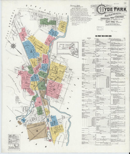 Sanborn Fire Insurance Map from Hyde Park, Norfolk County, Massachusetts (1917), Sheet #0001 - Complete Map Set gallery image, historic Sanborn map, vintage wall art, Massachusetts Massachusetts