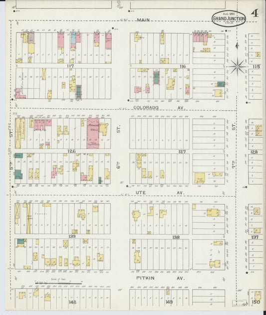 Sanborn Fire Insurance Map from Grand Junction, Mesa County, Colorado (1893), Sheet #0004 - Historic Sanborn Fire Insurance Map Print, vintage old map wall art, antique decor, genealogy gift, Colorado Colorado map