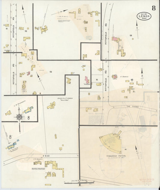 Sanborn Fire Insurance Map from Lenox, Berkshire County, Massachusetts (1939), Sheet #0008 - Historic Sanborn Fire Insurance Map Print, vintage old map wall art, antique decor, genealogy gift, Massachusetts Massachusetts map