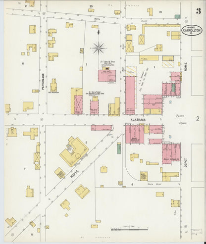 Sanborn Fire Insurance Map from Carrollton, Carroll County, Georgia (1900), Sheet #0003 - Complete Map Set gallery image, historic Sanborn map, vintage wall art, Georgia Georgia