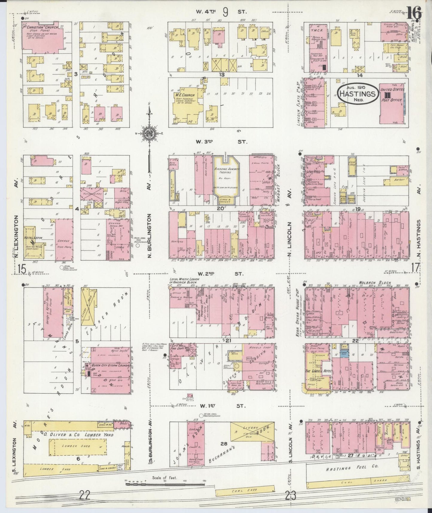 Sanborn Fire Insurance Map from Hastings, Adams County, Nebraska (1910), Sheet #0016 - Complete Map Set gallery image, historic Sanborn map, vintage wall art, Nebraska Nebraska
