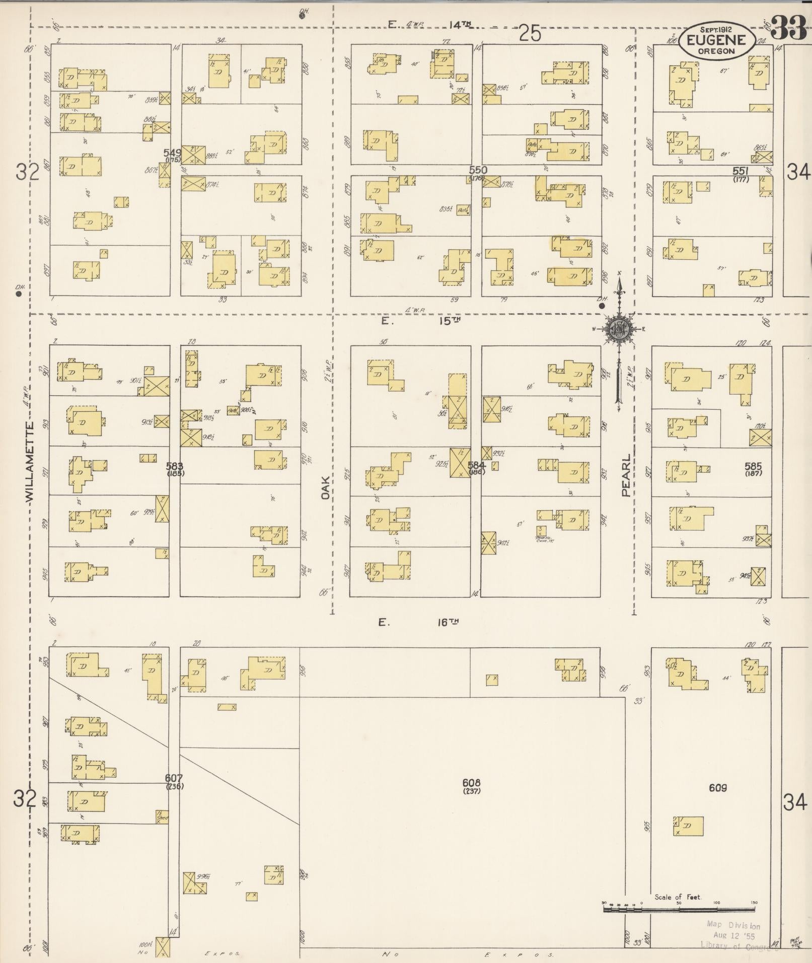 Sanborn Fire Insurance Map from Eugene, Lane County, Oregon (1912), Sheet #0033 - Historic Sanborn Fire Insurance Map Print, vintage old map wall art, antique decor, genealogy gift, Oregon Oregon map