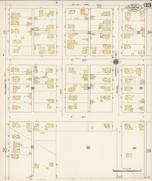 Sanborn Fire Insurance Map from Eugene, Lane County, Oregon (1912), Sheet #0033 - Historic Sanborn Fire Insurance Map Print, vintage old map wall art, antique decor, genealogy gift, Oregon Oregon map