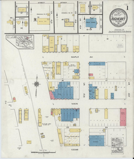 Sanborn Fire Insurance Map from Bigheart, Osage County, Oklahoma (1919), Sheet #0001 - Complete Map Set gallery image, historic Sanborn map, vintage wall art, Oklahoma Oklahoma