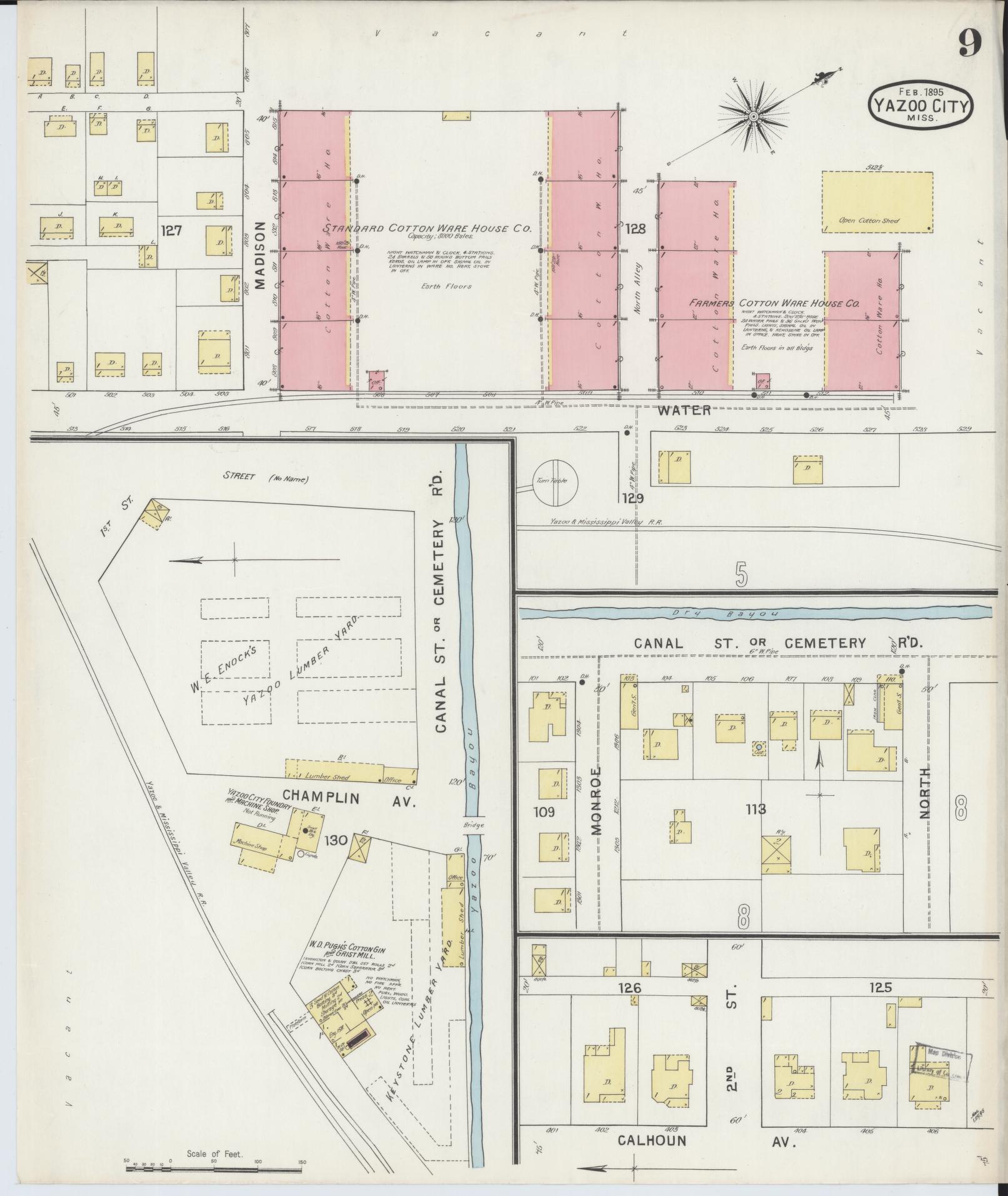 Sanborn Fire Insurance Map from Yazoo City, Yazoo County, Mississippi (1895), Sheet #0009 - Complete Map Set gallery image, historic Sanborn map, vintage wall art, Mississippi Mississippi