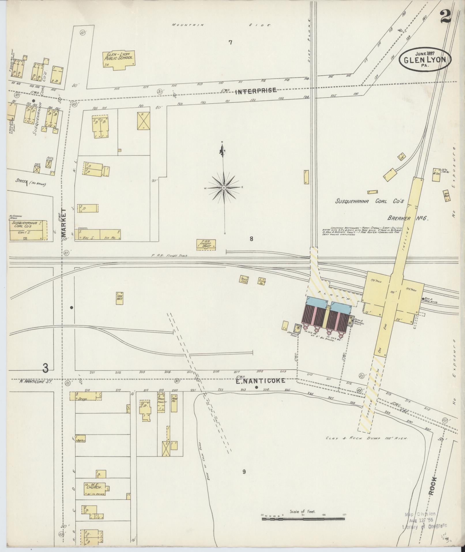 Sanborn Fire Insurance Map from Glen Lyon, Luzerne County, Pennsylvania (1897), Sheet #0002 - Historic Sanborn Fire Insurance Map Print, vintage old map wall art, antique decor, genealogy gift, Pennsylvania Pennsylvania map