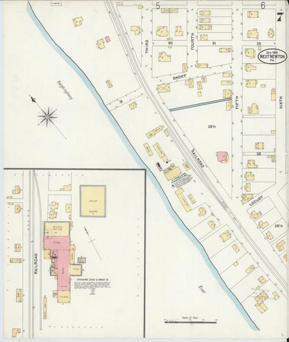 Sanborn Fire Insurance Map from West Newton, Westmoreland County, Pennsylvania (1905), Sheet #0007 - Historic Sanborn Fire Insurance Map Print, vintage old map wall art, antique decor, genealogy gift, Pennsylvania Pennsylvania map