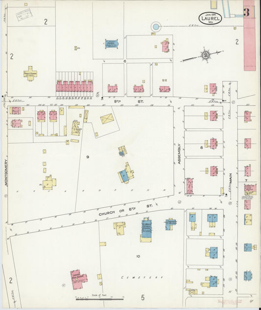 Sanborn Fire Insurance Map from Laurel, Prince Georges County, Maryland (1914), Sheet #0003 - Historic Sanborn Fire Insurance Map Print, vintage old map wall art, antique decor, genealogy gift, Maryland Maryland map