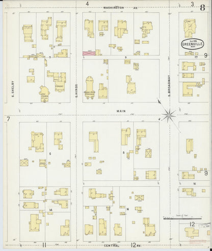 Sanborn Fire Insurance Map from Greenville, Washington County, Mississippi (1896), Sheet #0008 - Complete Map Set gallery image, historic Sanborn map, vintage wall art, Mississippi Mississippi