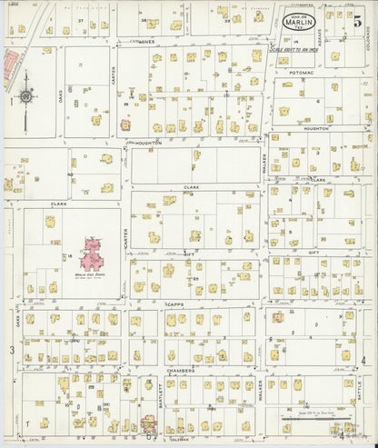 Sanborn Fire Insurance Map from Marlin, Falls County, Texas (1916), Sheet #0005 - Historic Sanborn Fire Insurance Map Print, vintage old map wall art, antique decor, genealogy gift, Texas Texas map