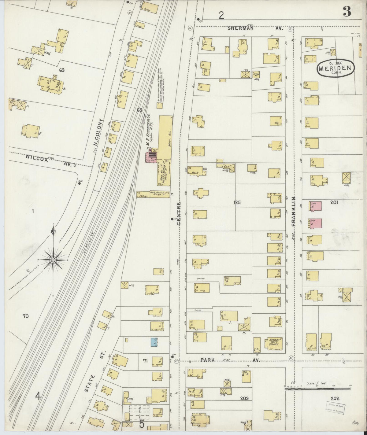 Sanborn Fire Insurance Map from Meriden, New Haven County, Connecticut (1896), Sheet #0003 - Historic Sanborn Fire Insurance Map Print, vintage old map wall art, antique decor, genealogy gift, Connecticut Connecticut map
