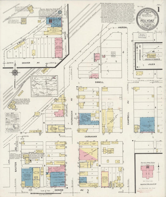 Sanborn Fire Insurance Map from Holyoke, Phillips County, Colorado (1921), Sheet #0001 - Complete Map Set gallery image, historic Sanborn map, vintage wall art, Colorado Colorado