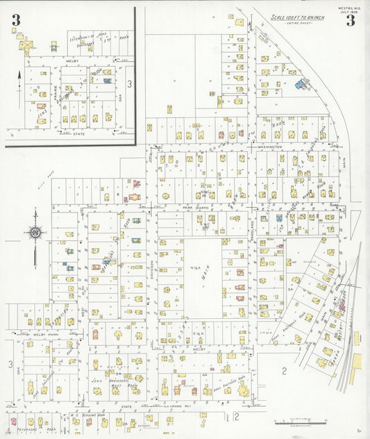 Sanborn Fire Insurance Map from Westby, Vernon County, Wisconsin (1938), Sheet #0003 - Historic Sanborn Fire Insurance Map Print, vintage old map wall art, antique decor, genealogy gift, Wisconsin Wisconsin map