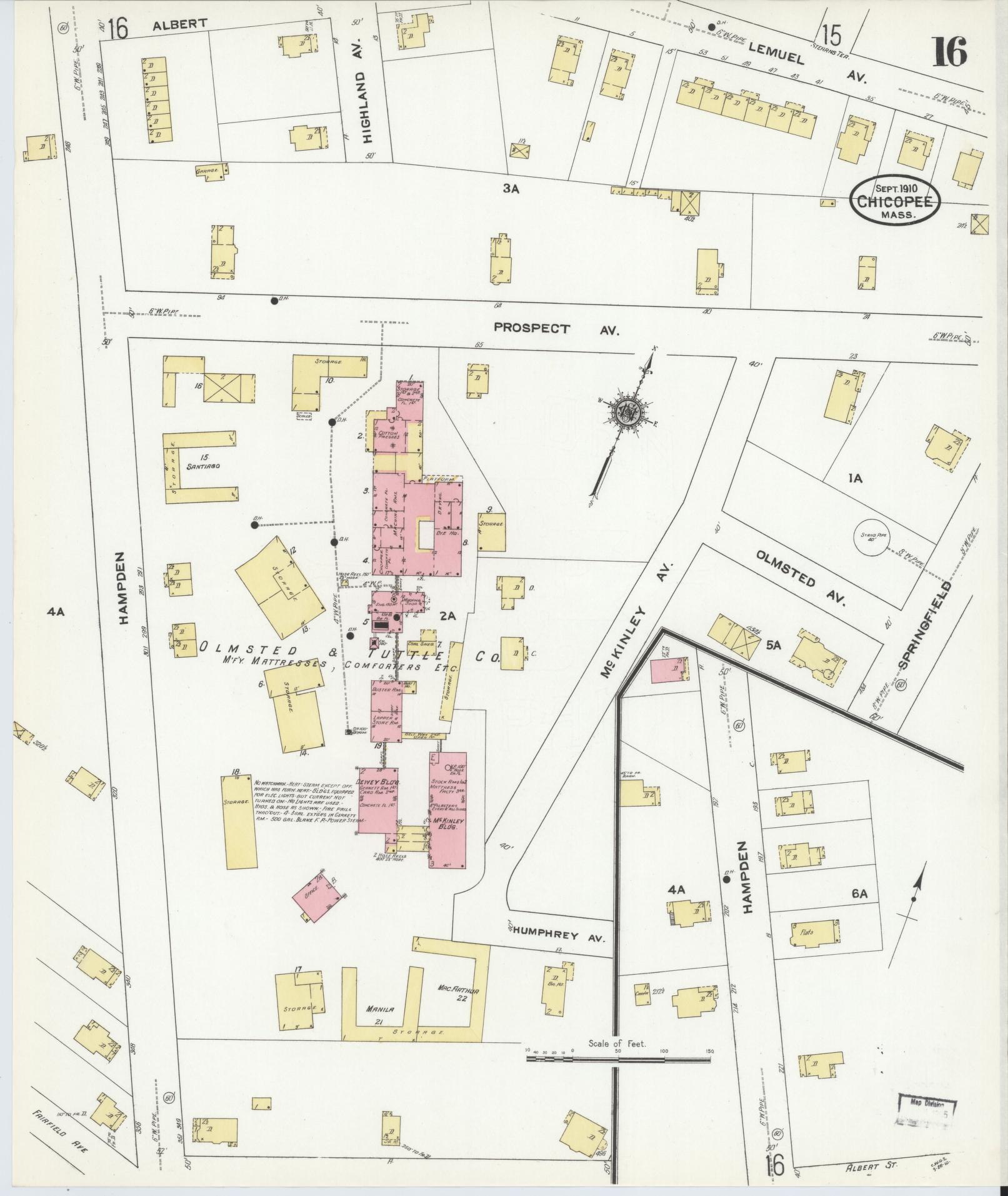 Sanborn Fire Insurance Map from Chicopee, Hampden County, Massachusetts (1910), Sheet #0016 - Complete Map Set gallery image, historic Sanborn map, vintage wall art, Massachusetts Massachusetts