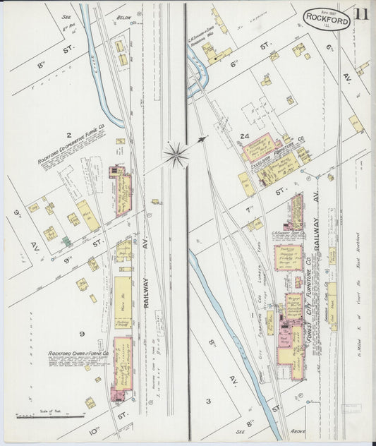 Sanborn Fire Insurance Map from Rockford, Winnebago County, Illinois (1887), Sheet #0011 - Historic Sanborn Fire Insurance Map Print, vintage old map wall art, antique decor, genealogy gift, Illinois Illinois map