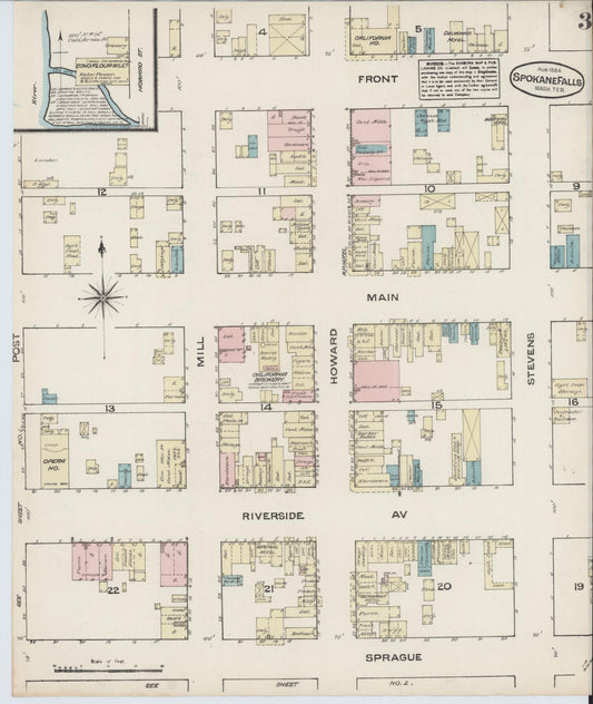 Sanborn Fire Insurance Map from Spokane, Spokane County, Washington (1884), Sheet #0003 - Historic Sanborn Fire Insurance Map Print, vintage old map wall art, antique decor, genealogy gift, Washington Washington map