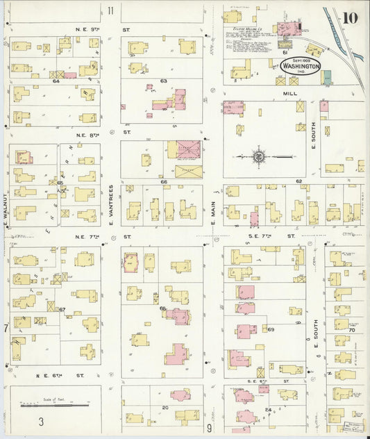 Sanborn Fire Insurance Map from Washington, Daviess County, Indiana (1909), Sheet #0010 - Historic Sanborn Fire Insurance Map Print, vintage old map wall art, antique decor, genealogy gift, Indiana Indiana map