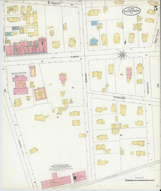 Sanborn Fire Insurance Map from Gouverneur, Saint Lawrence County, New York (1905), Sheet #0005 - Historic Sanborn Fire Insurance Map Print, vintage old map wall art, antique decor, genealogy gift, New York New York map