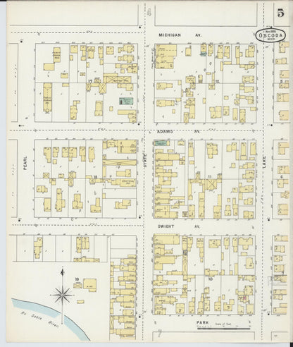 Sanborn Fire Insurance Map from Oscoda, Iosco County, Michigan (1895), Sheet #0005 - Historic Sanborn Fire Insurance Map Print, vintage old map wall art, antique decor, genealogy gift, Michigan Michigan map