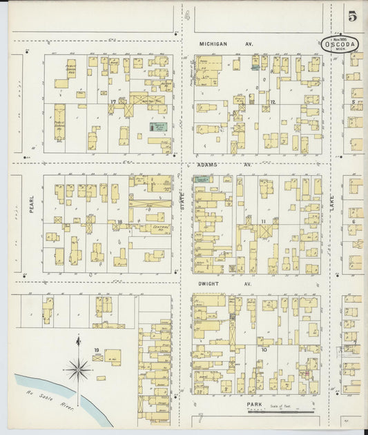Sanborn Fire Insurance Map from Oscoda, Iosco County, Michigan (1895), Sheet #0005 - Historic Sanborn Fire Insurance Map Print, vintage old map wall art, antique decor, genealogy gift, Michigan Michigan map