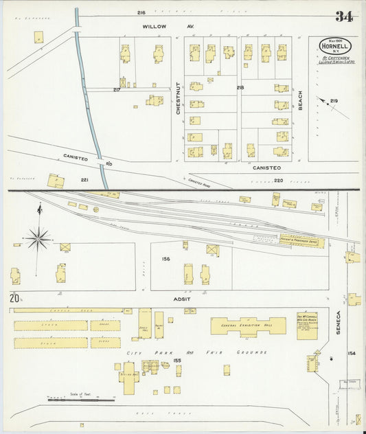 Sanborn Fire Insurance Map from Hornell, Steuben County, New York (1909), Sheet #0034 - Historic Sanborn Fire Insurance Map Print, vintage old map wall art, antique decor, genealogy gift, New York New York map
