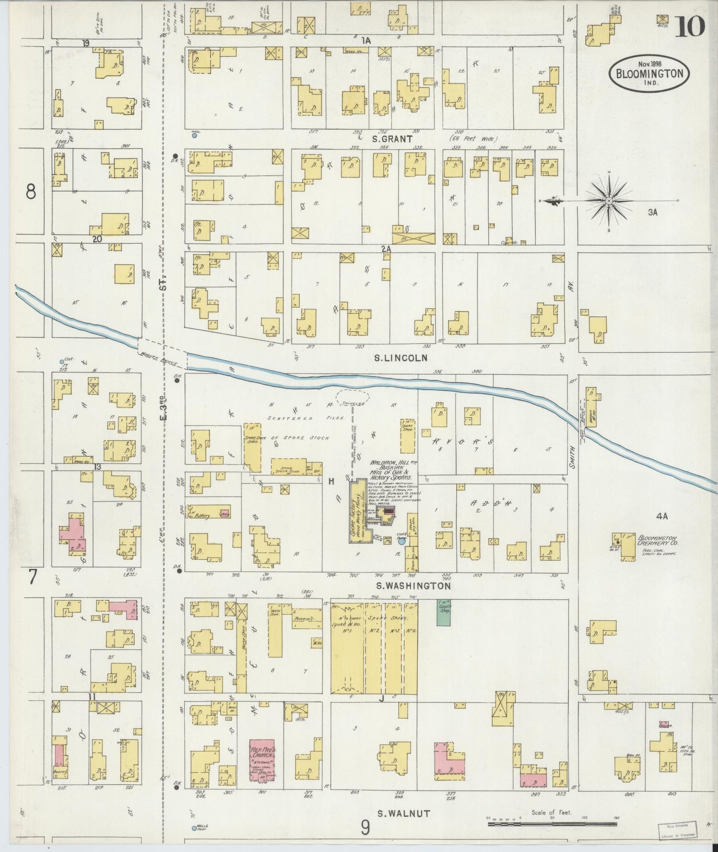 Sanborn Fire Insurance Map from Bloomington, Monroe County, Indiana (1898), Sheet #0010 - Complete Map Set gallery image, historic Sanborn map, vintage wall art, Indiana Indiana