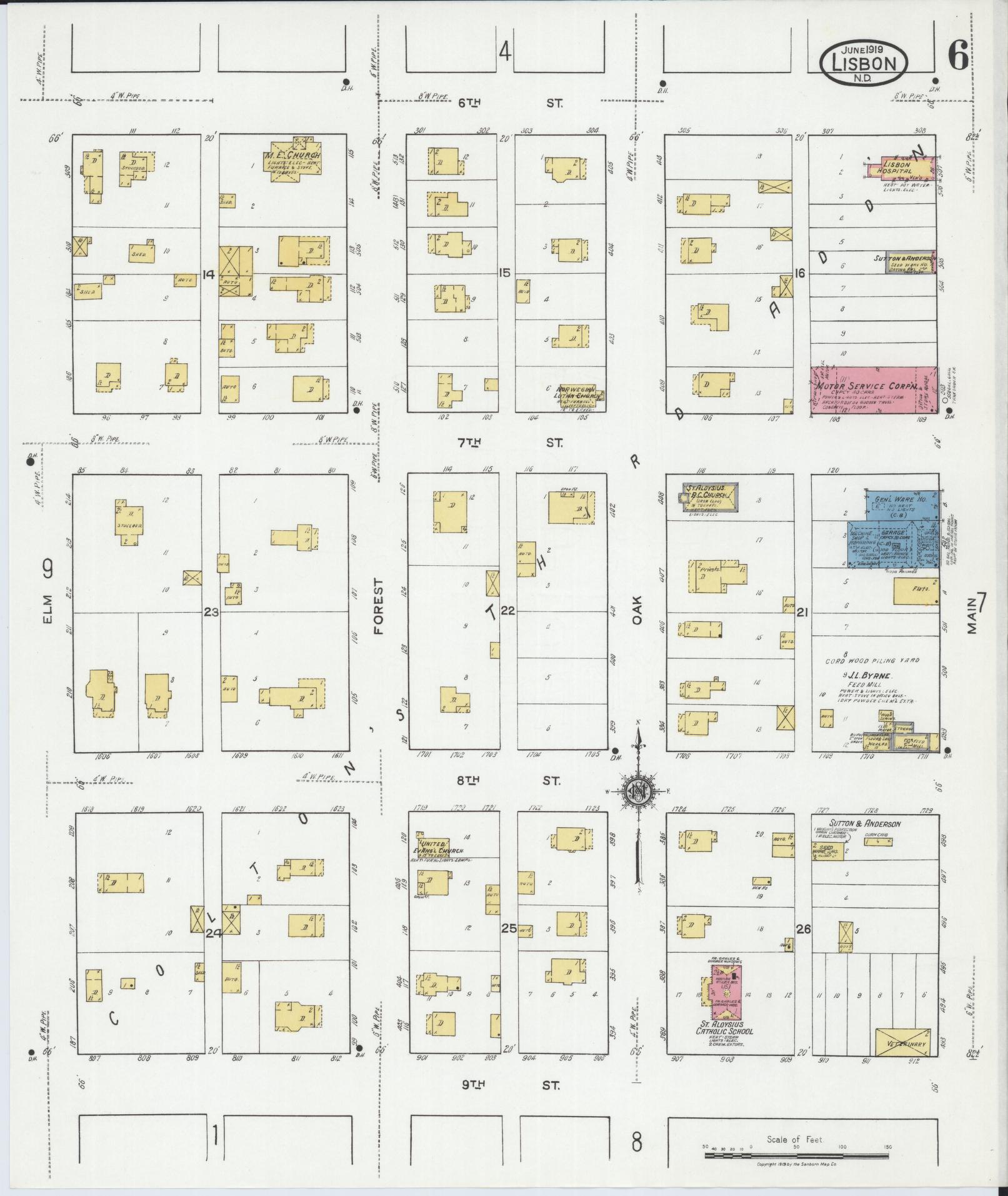 Sanborn Fire Insurance Map from Lisbon, Ransom County, North Dakota (1919), Sheet #0006 - Complete Map Set gallery image, historic Sanborn map, vintage wall art, North Dakota North Dakota