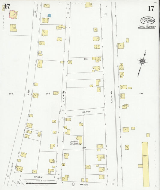 Sanborn Fire Insurance Map from Towanda, Bradford County, Pennsylvania (1927), Sheet #0017 - Historic Sanborn Fire Insurance Map Print, vintage old map wall art, antique decor, genealogy gift, Pennsylvania Pennsylvania map