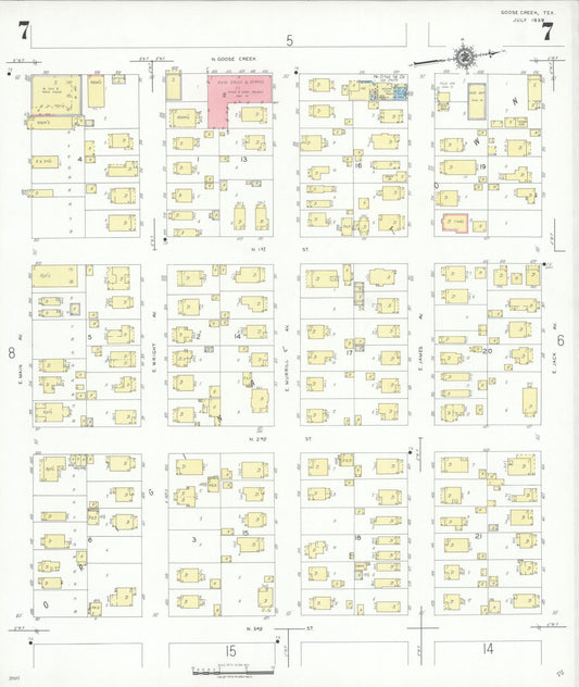 Sanborn Fire Insurance Map from Goose Creek, Harris County, Texas (1939), Sheet #0007 - Historic Sanborn Fire Insurance Map Print, vintage old map wall art, antique decor, genealogy gift, Texas Texas map