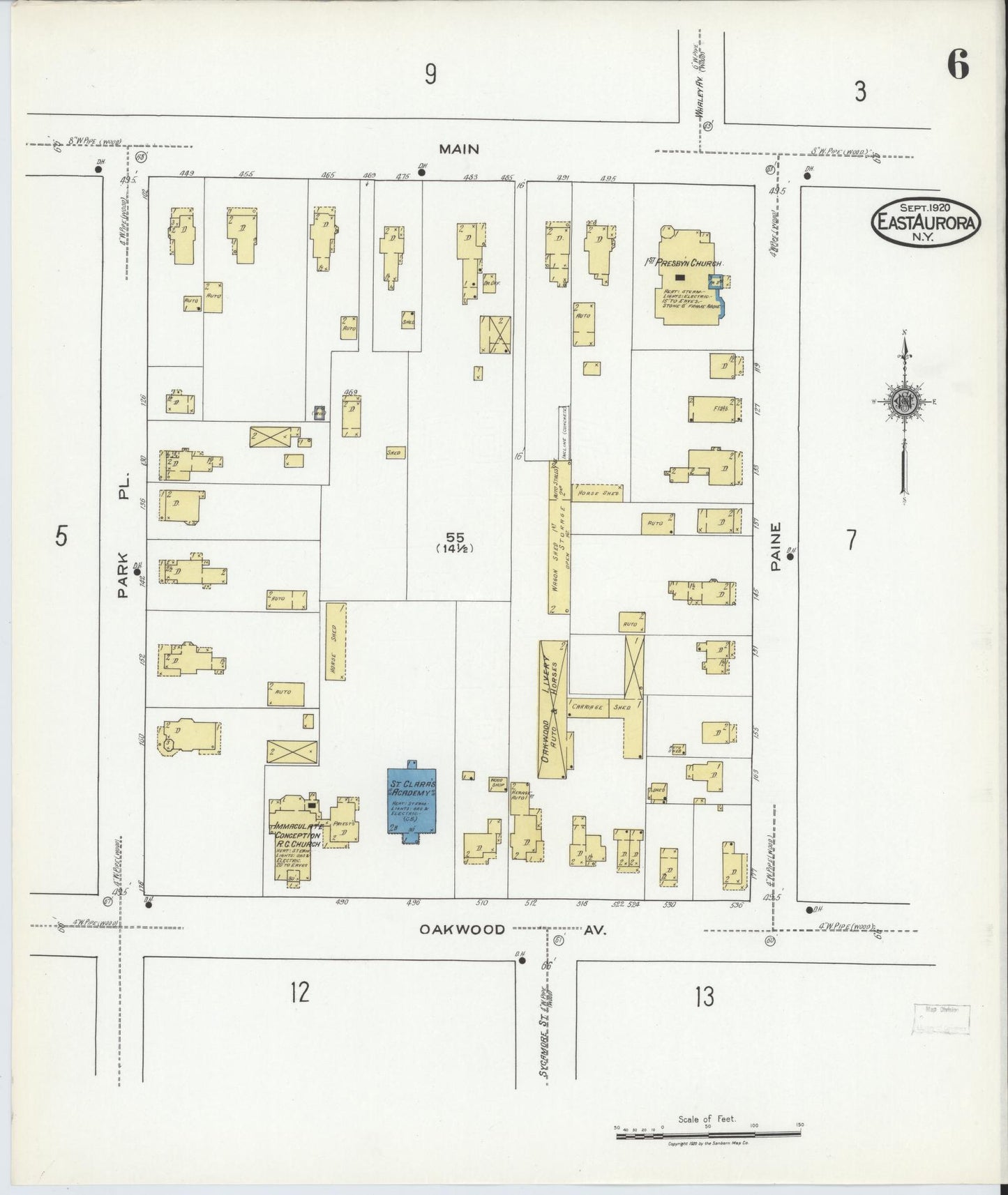 Sanborn Fire Insurance Map from East Aurora, Erie County, New York (1920), Sheet #0006 - Complete Map Set gallery image, historic Sanborn map, vintage wall art, New York New York