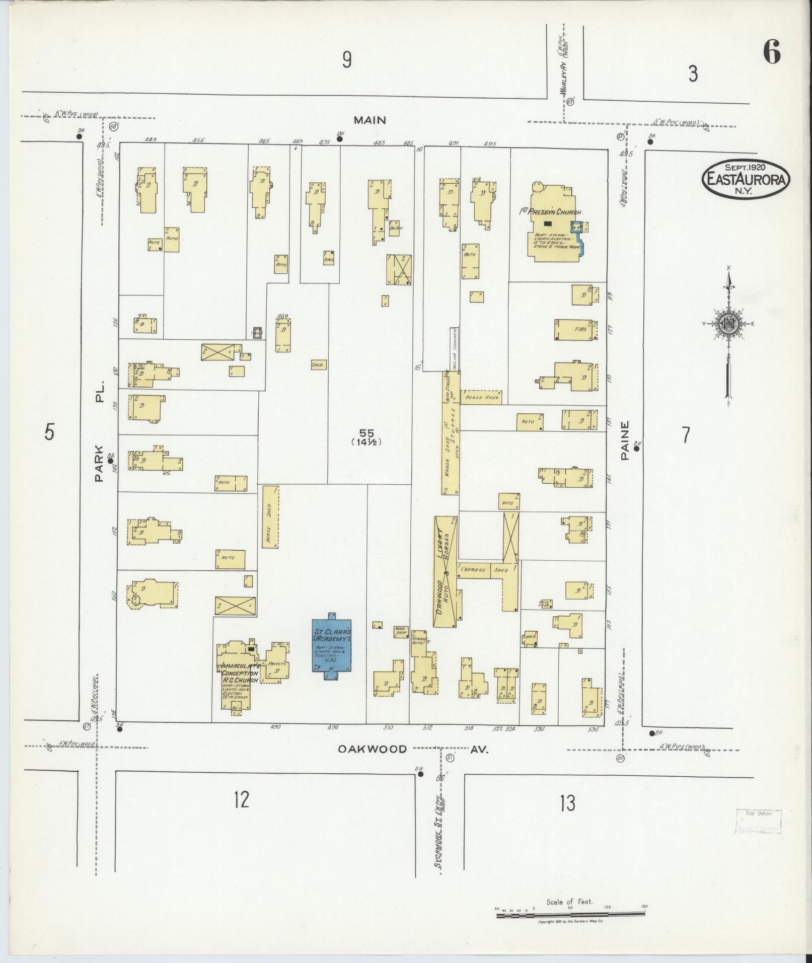 Sanborn Fire Insurance Map from East Aurora, Erie County, New York (1920), Sheet #0006 - Complete Map Set gallery image, historic Sanborn map, vintage wall art, New York New York
