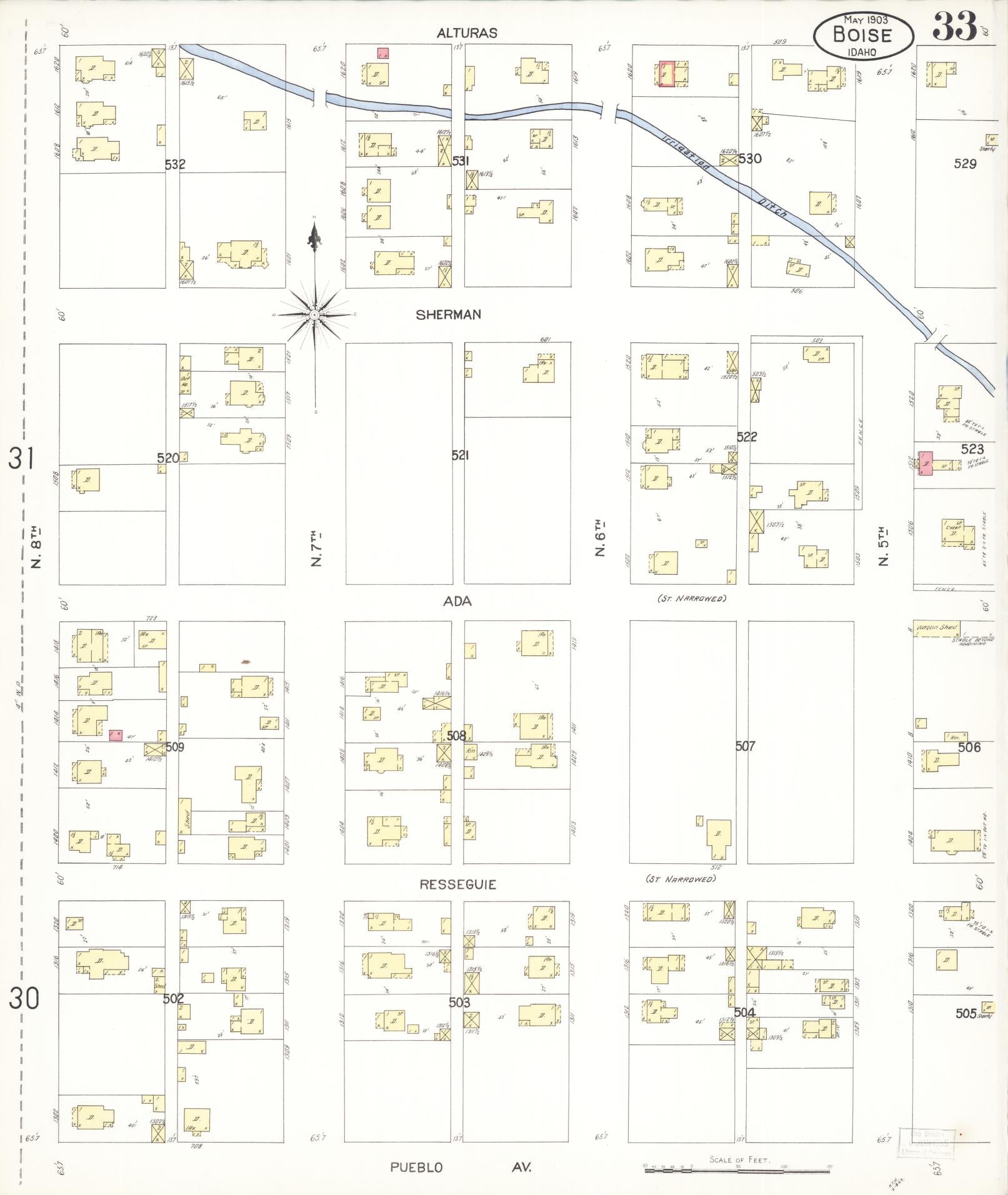 Sanborn Fire Insurance Map from Boise, Ada County, Idaho (1903), Sheet #0033 - Historic Sanborn Fire Insurance Map Print, vintage old map wall art, antique decor, genealogy gift, Idaho Idaho map