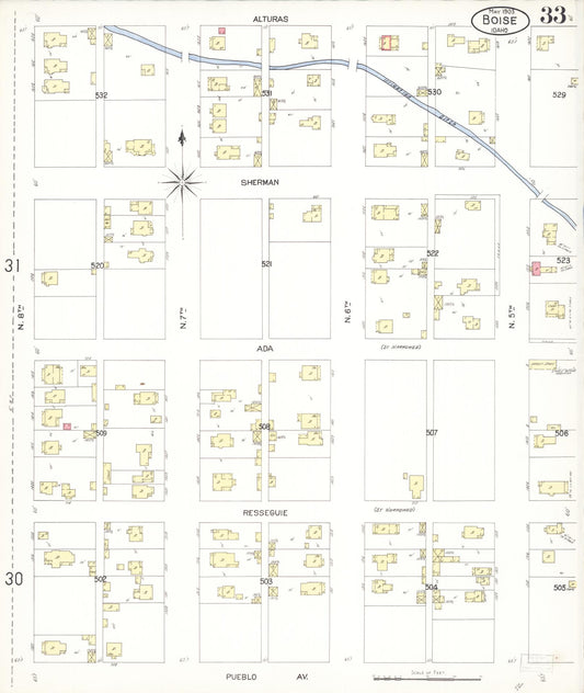 Sanborn Fire Insurance Map from Boise, Ada County, Idaho (1903), Sheet #0033 - Historic Sanborn Fire Insurance Map Print, vintage old map wall art, antique decor, genealogy gift, Idaho Idaho map