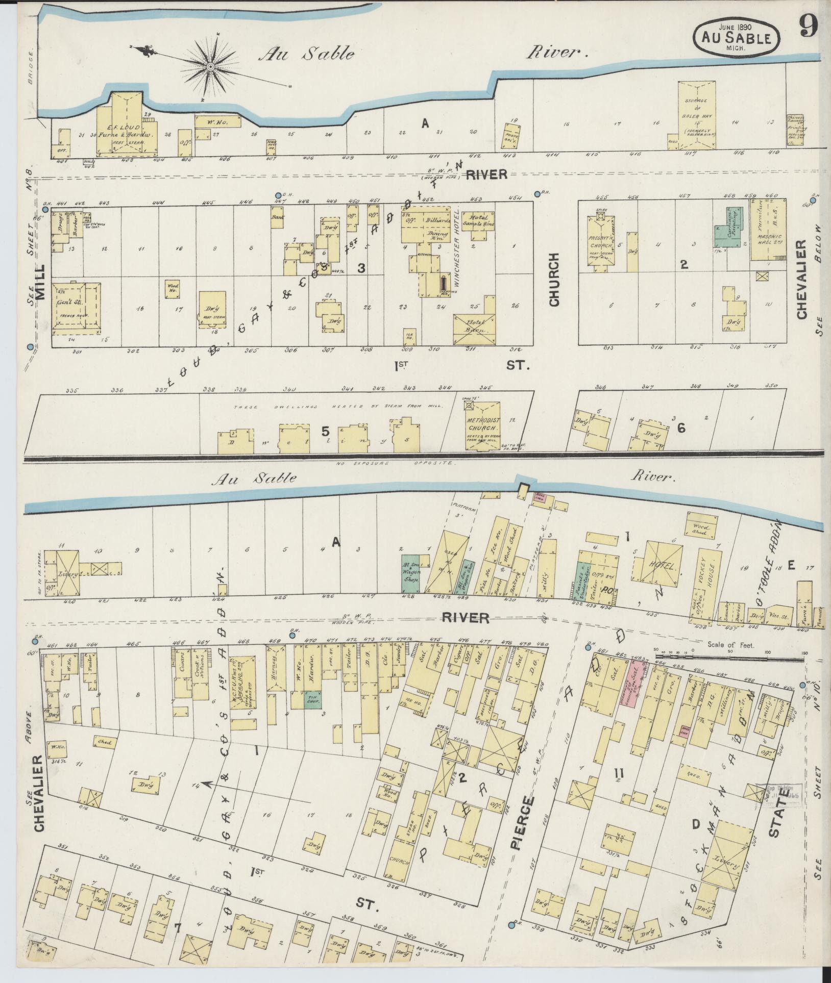 Sanborn Fire Insurance Map from Oscoda, Iosco County, Michigan (1890), Sheet #0009 - Complete Map Set gallery image, historic Sanborn map, vintage wall art, Michigan Michigan
