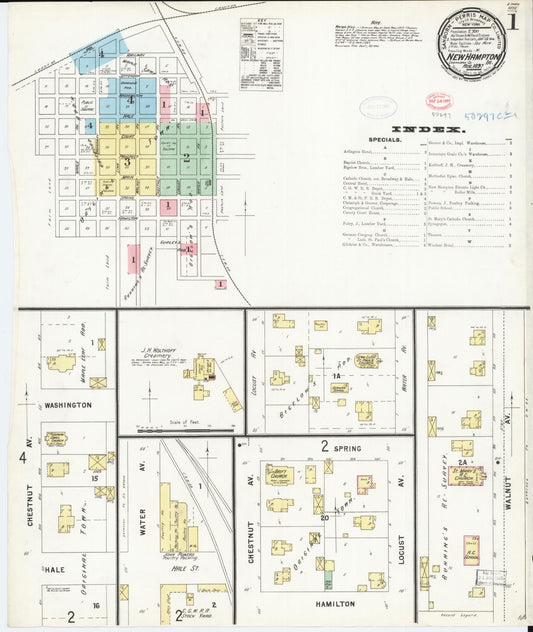 Sanborn Fire Insurance Map from New Hampton, Chickasaw County, Iowa (1897), Sheet #0001 - Historic Sanborn Fire Insurance Map Print, vintage old map wall art