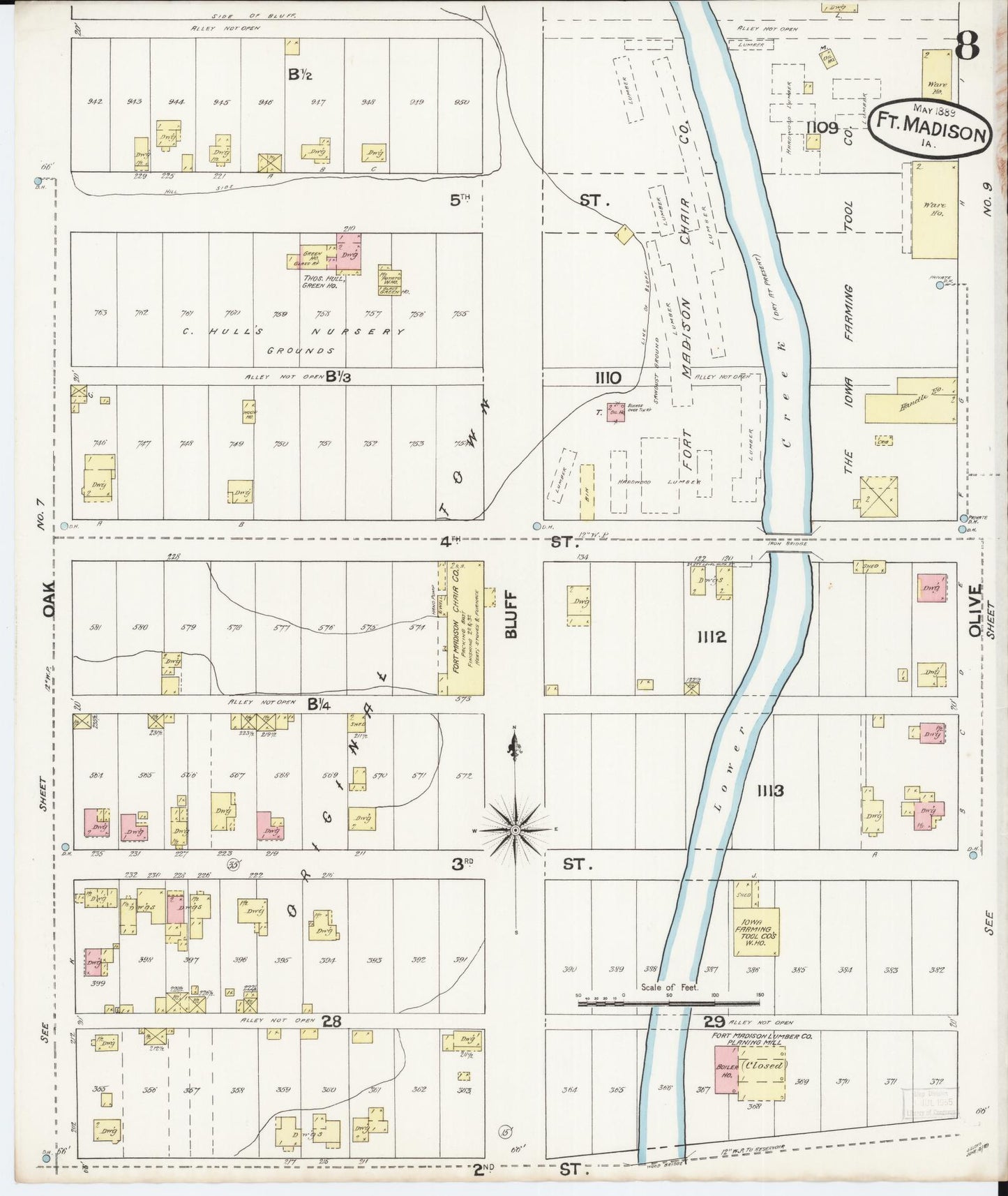 Sanborn Fire Insurance Map from Fort Madison, Lee County, Iowa (1889), Sheet #0008 - Historic Sanborn Fire Insurance Map Print, vintage old map wall art