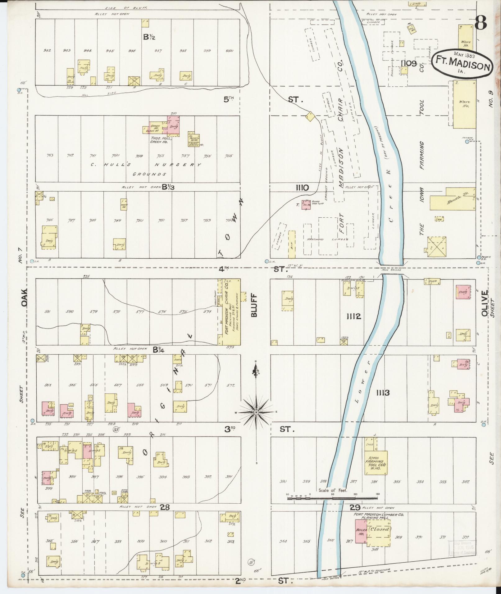 Sanborn Fire Insurance Map from Fort Madison, Lee County, Iowa (1889), Sheet #0008 - Historic Sanborn Fire Insurance Map Print, vintage old map wall art