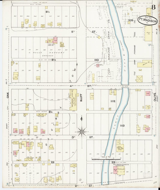 Sanborn Fire Insurance Map from Fort Madison, Lee County, Iowa (1889), Sheet #0008 - Historic Sanborn Fire Insurance Map Print, vintage old map wall art