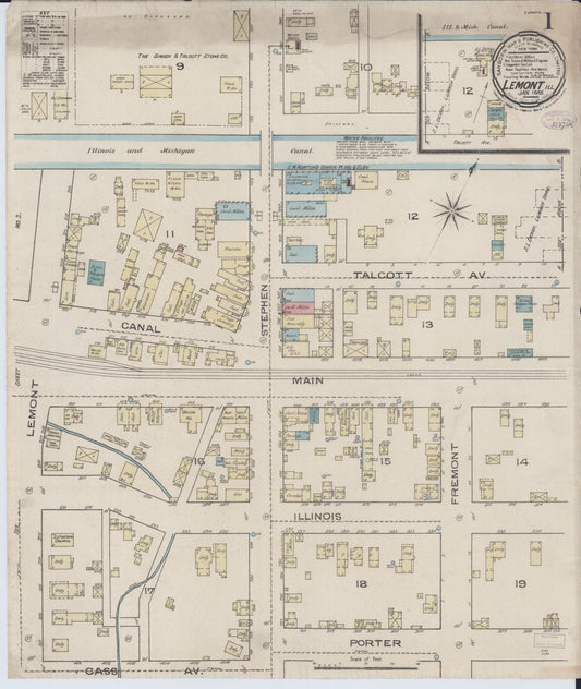 Sanborn Fire Insurance Map from Lemont, Cook County, Illinois (1886), Sheet #0001 - Historic Sanborn Fire Insurance Map Print, vintage old map wall art, antique decor, genealogy gift, Illinois Illinois map
