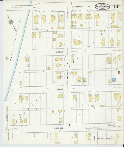 Sanborn Fire Insurance Map from Sault Sainte Marie, Chippewa County, Michigan (1915), Sheet #0014 - Historic Sanborn Fire Insurance Map Print, vintage old map wall art, antique decor, genealogy gift, Michigan Michigan map