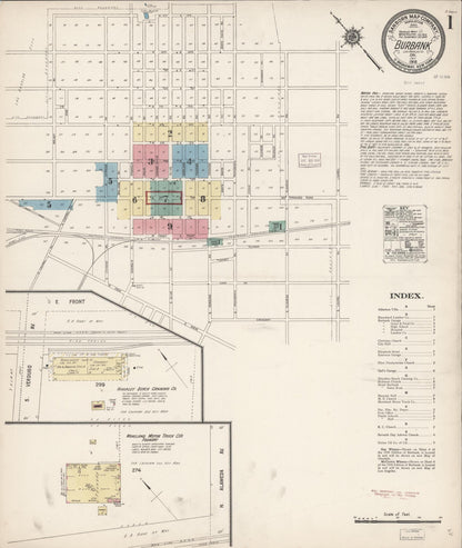 Sanborn Fire Insurance Map from Burbank, Los Angeles County, California (1918), Sheet #0001 - Historic Sanborn Fire Insurance Map Print, vintage old map wall art, antique decor, genealogy gift, California California map