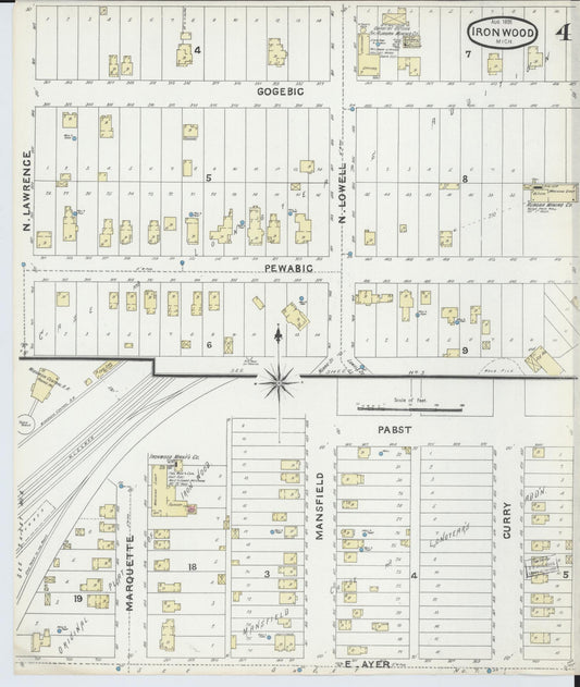 Sanborn Fire Insurance Map from Ironwood, Gogebic County, Michigan (1891), Sheet #0004 - Historic Sanborn Fire Insurance Map Print, vintage old map wall art, antique decor, genealogy gift, Michigan Michigan map