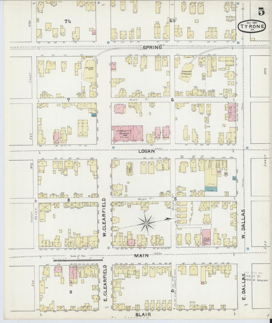 Sanborn Fire Insurance Map from Tyrone, Blair County, Pennsylvania (1891), Sheet #0005 - Historic Sanborn Fire Insurance Map Print, vintage old map wall art, antique decor, genealogy gift, Pennsylvania Pennsylvania map