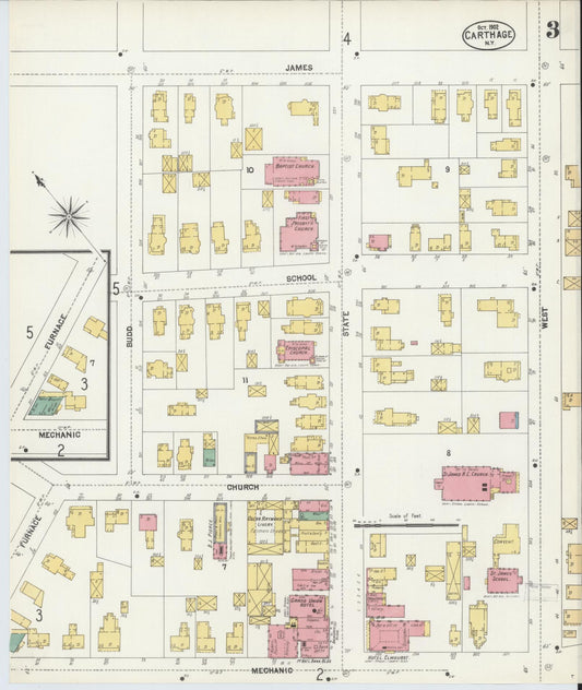 Sanborn Fire Insurance Map from Carthage, Jefferson County, New York (1902), Sheet #0003 - Historic Sanborn Fire Insurance Map Print, vintage old map wall art, antique decor, genealogy gift, New York New York map