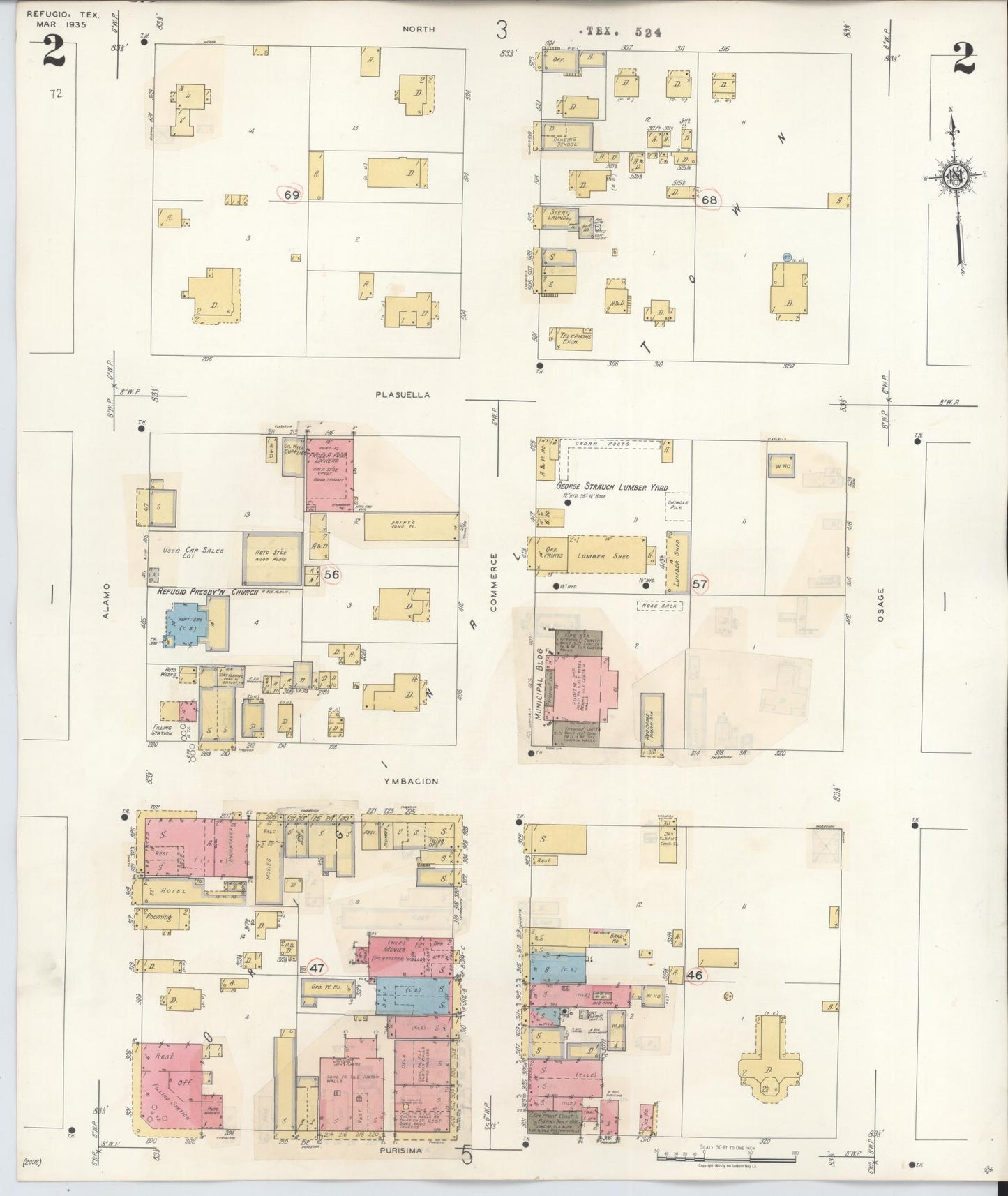 Sanborn Fire Insurance Map from Refugio, Refugio County, Texas (1942), Sheet #0002 - Historic Sanborn Fire Insurance Map Print, vintage old map wall art, antique decor, genealogy gift, Texas Texas map