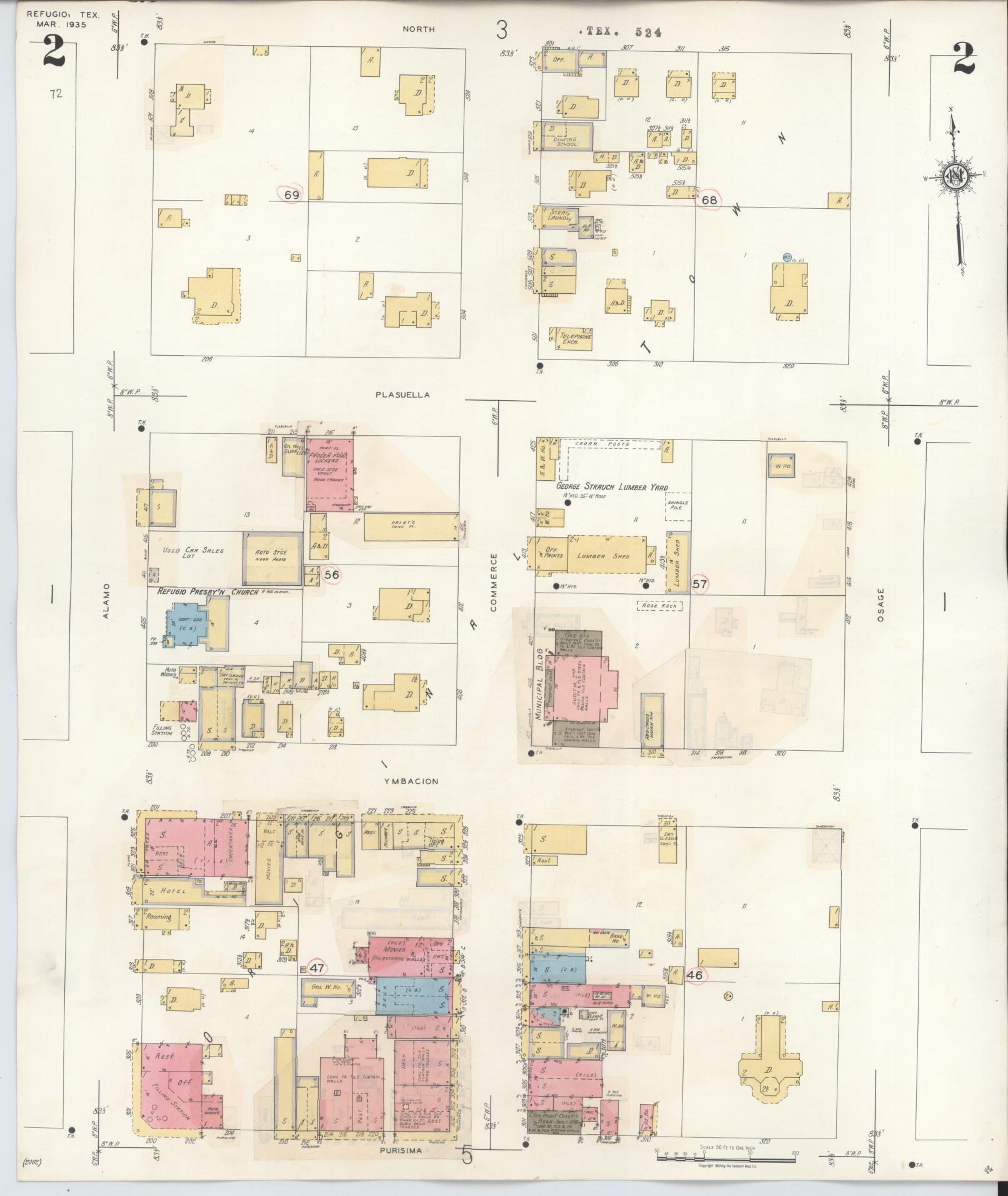 Sanborn Fire Insurance Map from Refugio, Refugio County, Texas (1942), Sheet #0002 - Historic Sanborn Fire Insurance Map Print, vintage old map wall art, antique decor, genealogy gift, Texas Texas map