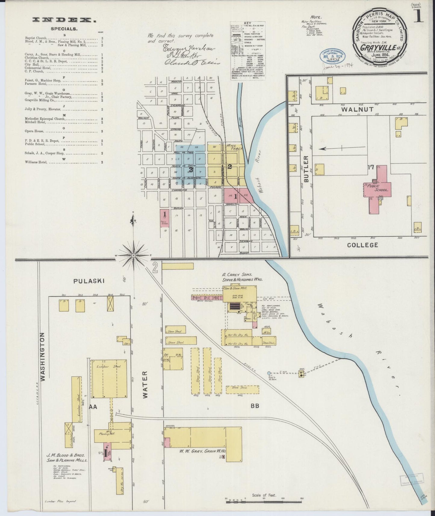 Sanborn Fire Insurance Map from Grayville, White And Edwards Counties, Illinois (1894), Sheet #0001 - Complete Map Set gallery image, historic Sanborn map, vintage wall art, Illinois Illinois