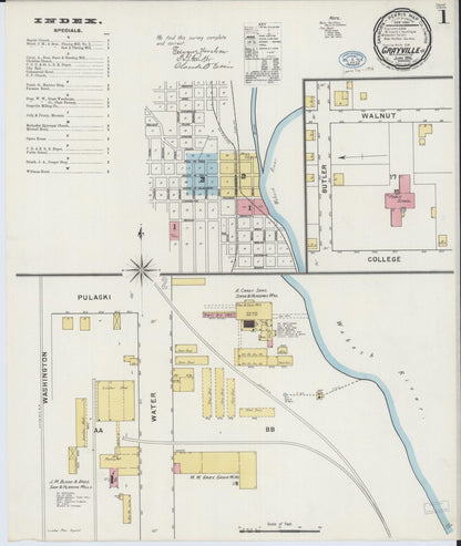 Sanborn Fire Insurance Map from Grayville, White And Edwards Counties, Illinois (1894), Sheet #0001 - Complete Map Set gallery image, historic Sanborn map, vintage wall art, Illinois Illinois