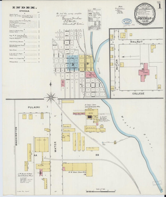 Sanborn Fire Insurance Map from Grayville, White And Edwards Counties, Illinois (1894), Sheet #0001 - Complete Map Set gallery image, historic Sanborn map, vintage wall art, Illinois Illinois